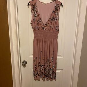 Jon & Anna Pink Midi Sundress Plunge Neckline Wedding Guest